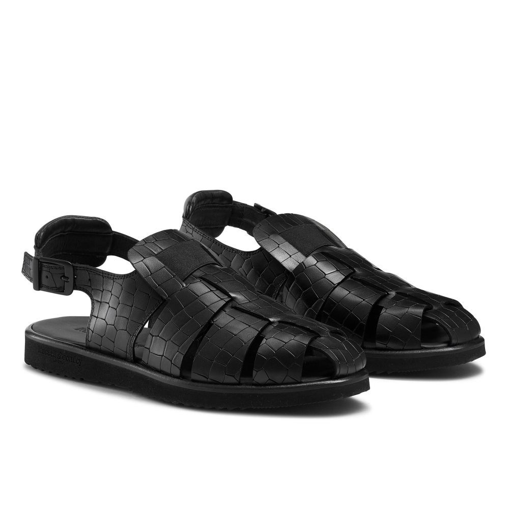 Black Russell And Bromley San Cono Buckle Closed Toe Men's Sandals | CA-0158P