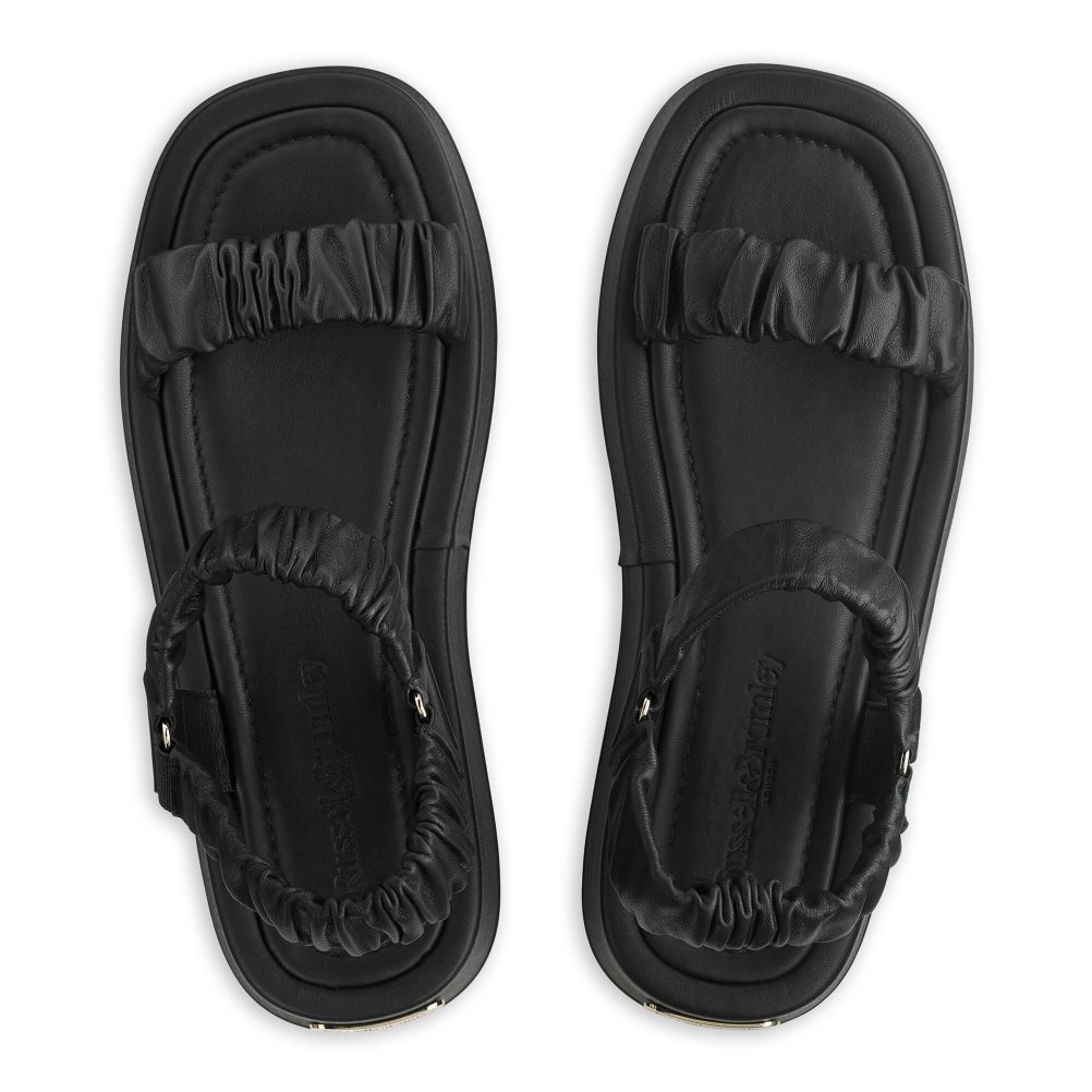 Black Russell And Bromley Scrunch Up Ruched Two Part Women's Flat Sandals | CA-3285B