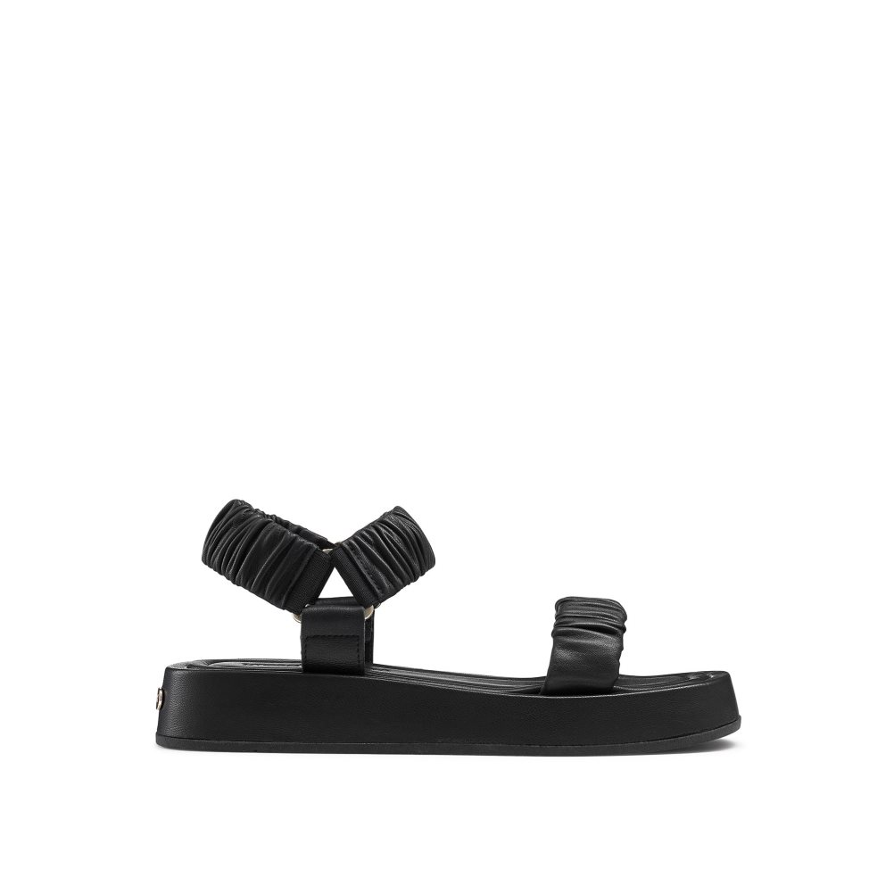 Black Russell And Bromley Scrunch Up Ruched Two Part Women\'s Flat Sandals | CA-3285B