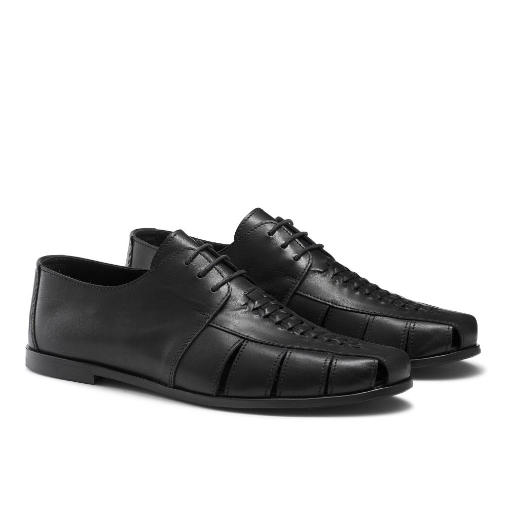 Black Russell And Bromley Southbound Weave Detail Men's Derby Shoes | CA-4139J