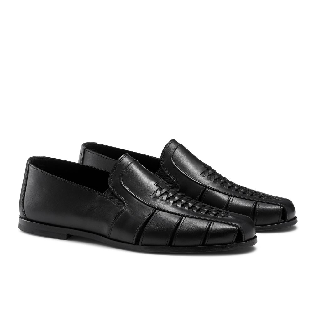 Black Russell And Bromley Southend Weave Detail Slip On Men's Casual Shoes | CA-2109Y