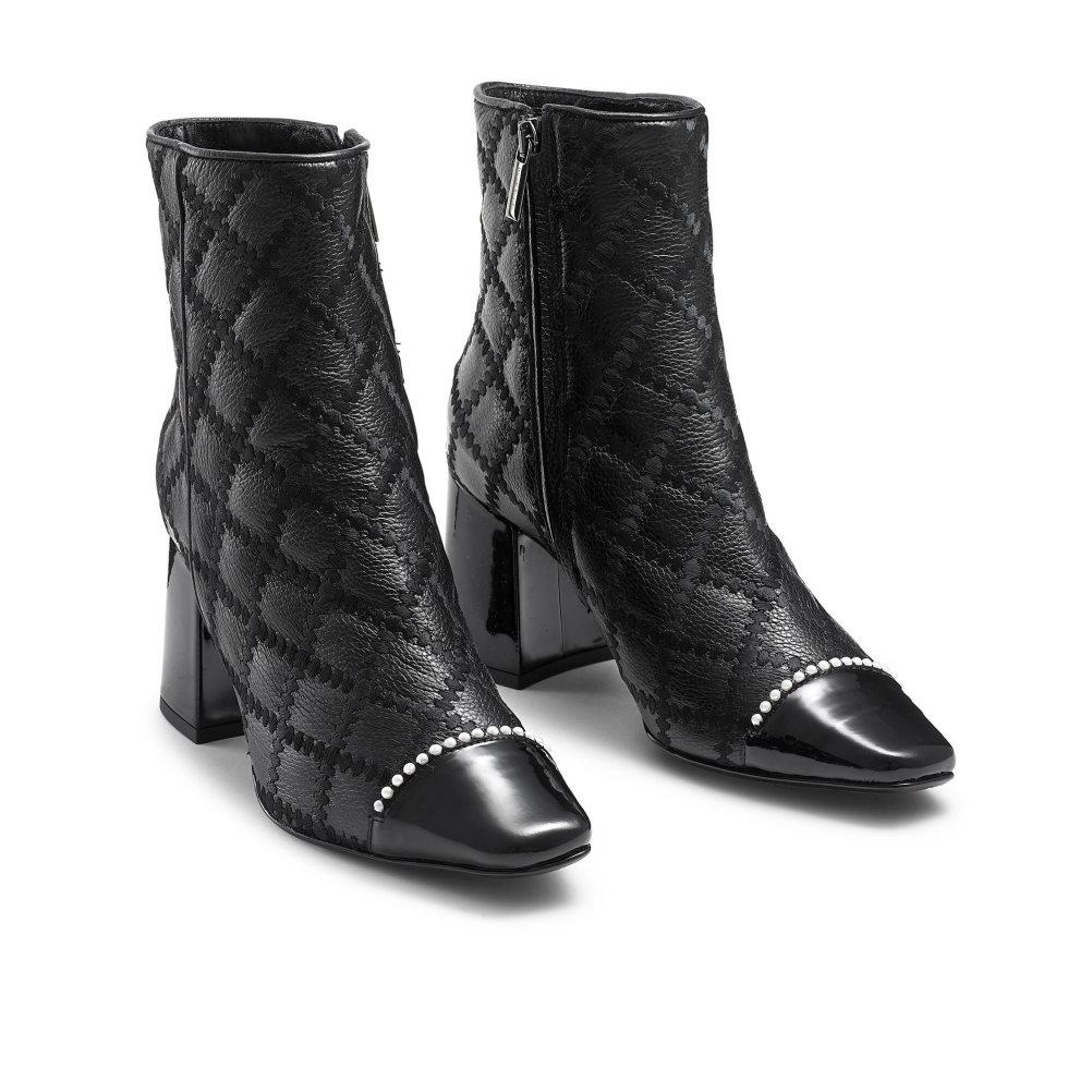 Black Russell And Bromley Stitch Pearl Toe Women's Ankle Boots | CA-3027S