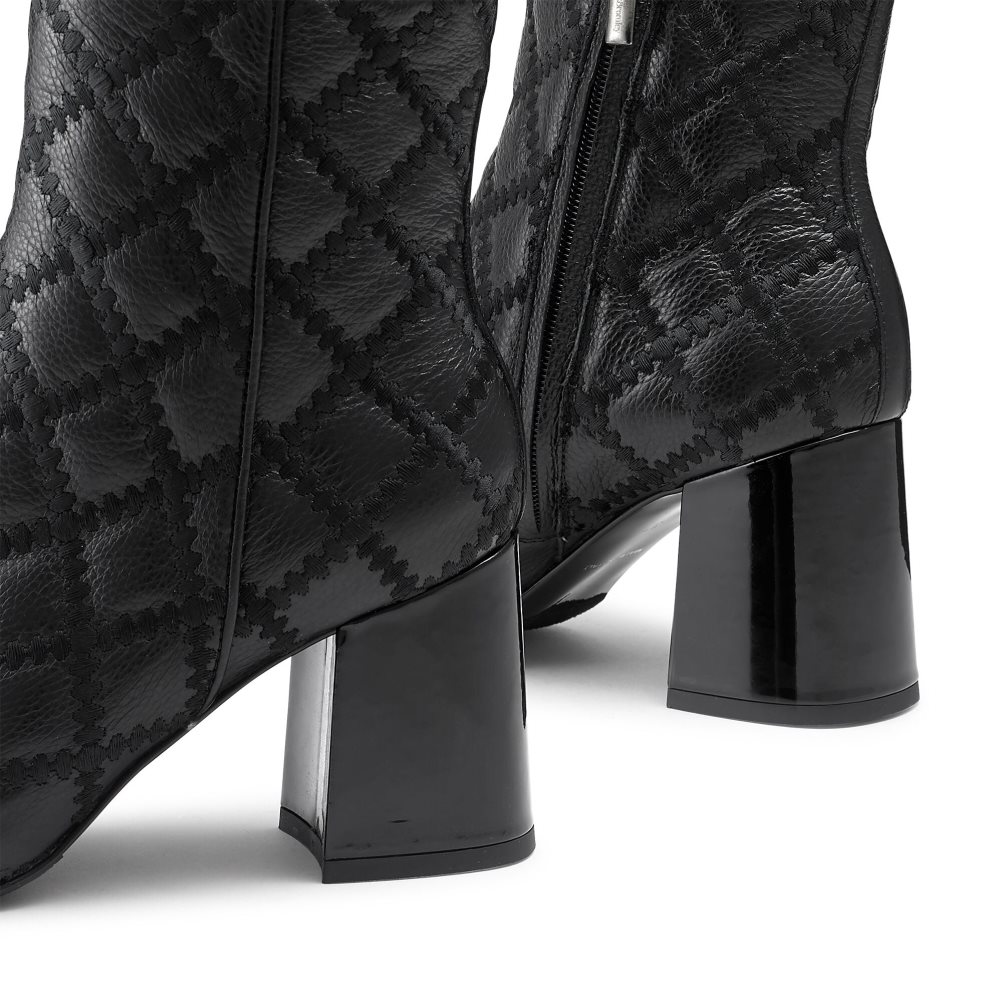 Black Russell And Bromley Stitch Pearl Toe Women's Ankle Boots | CA-3027S