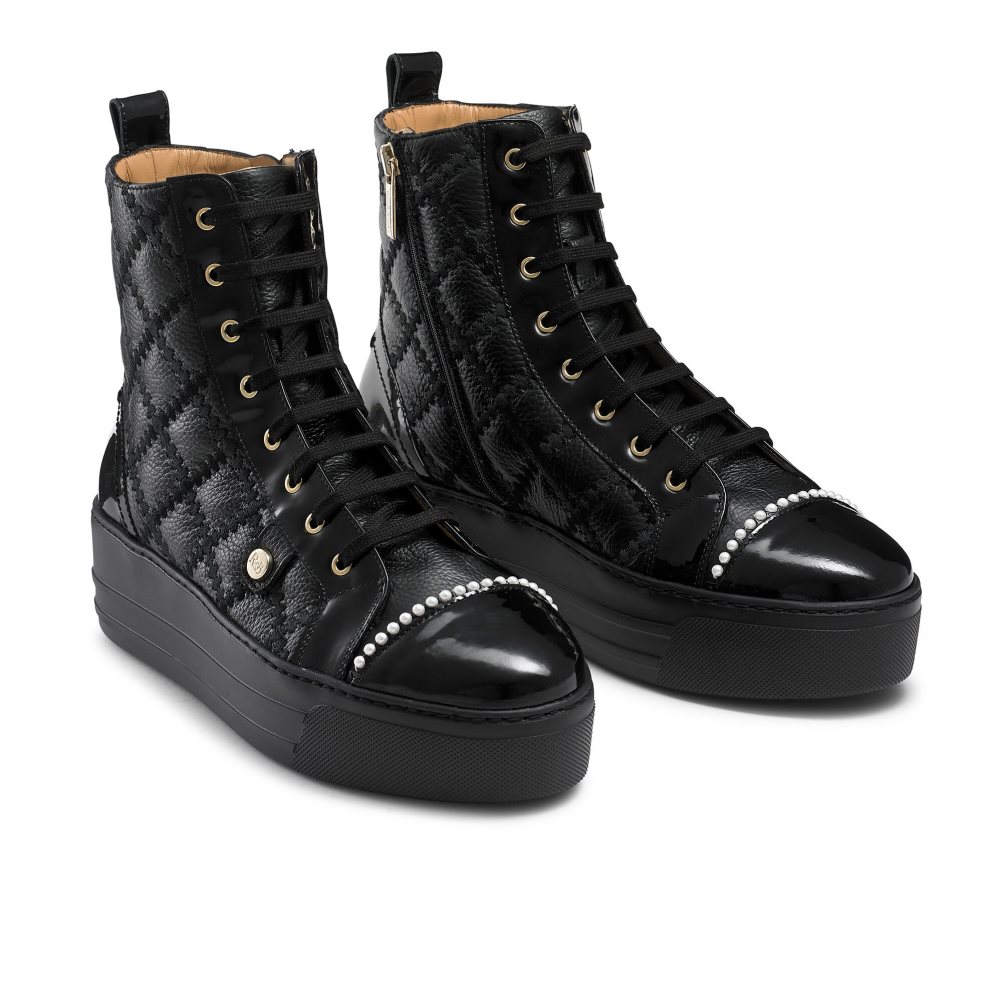 Black Russell And Bromley Stitch Top Quilted High Top Women's Sneakers | CA-0397H