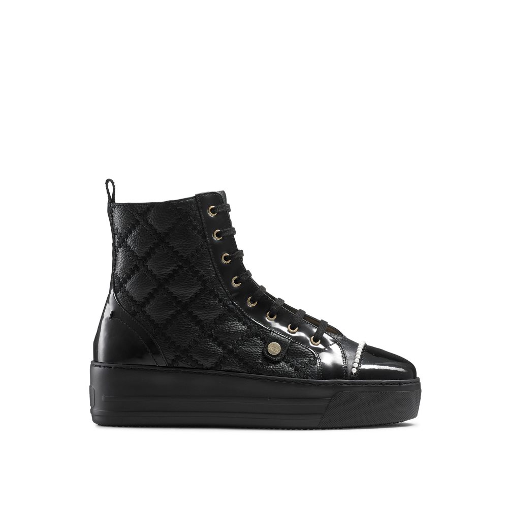 Black Russell And Bromley Stitch Top Quilted High Top Women\'s Sneakers | CA-0397H