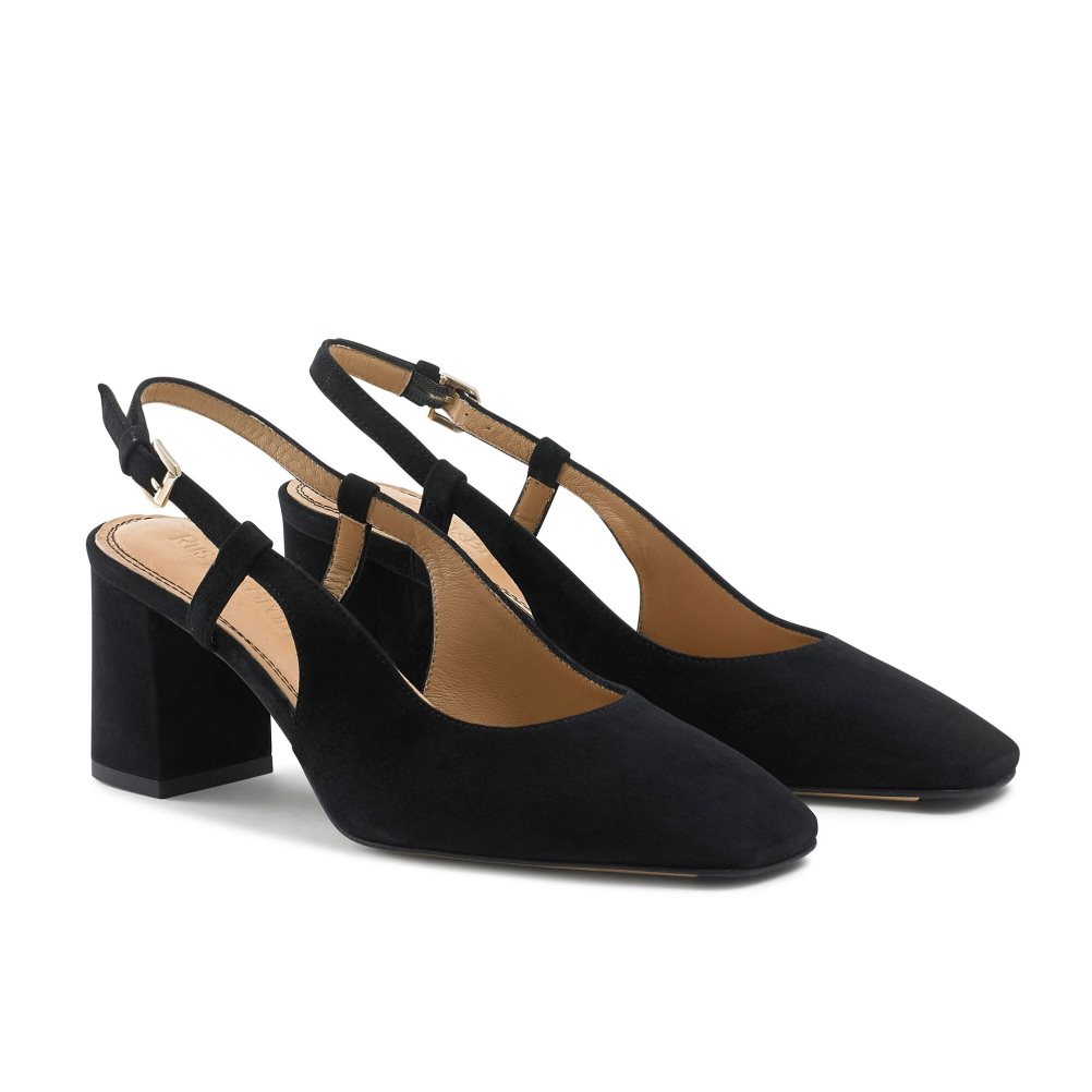 Black Russell And Bromley Sugar Pie Slingback Block Women's Heels | CA-2097S