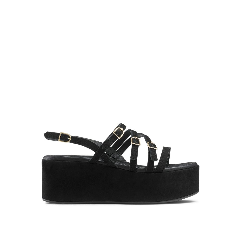 Black Russell And Bromley Sunshine Buckle Women\'s Wedges | CA-6258N