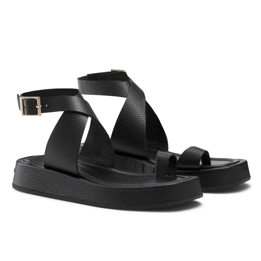 Black Russell And Bromley Toetally Women's Flat Sandals | CA-2514Q