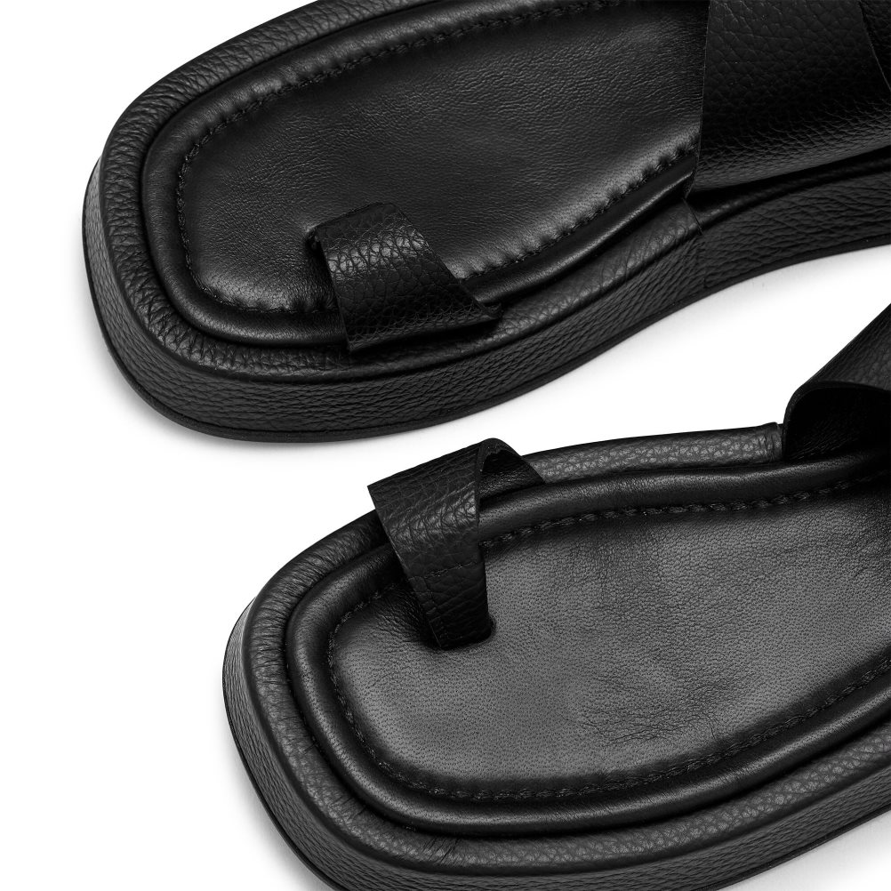 Black Russell And Bromley Toetally Women's Flat Sandals | CA-2514Q