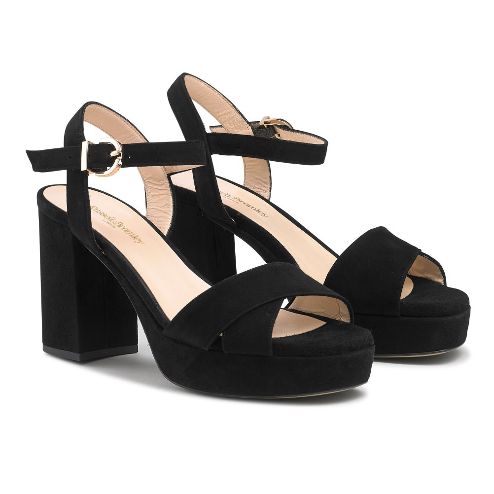 Black Russell And Bromley Topform Platform Women's Heels Sandals | CA-2749I