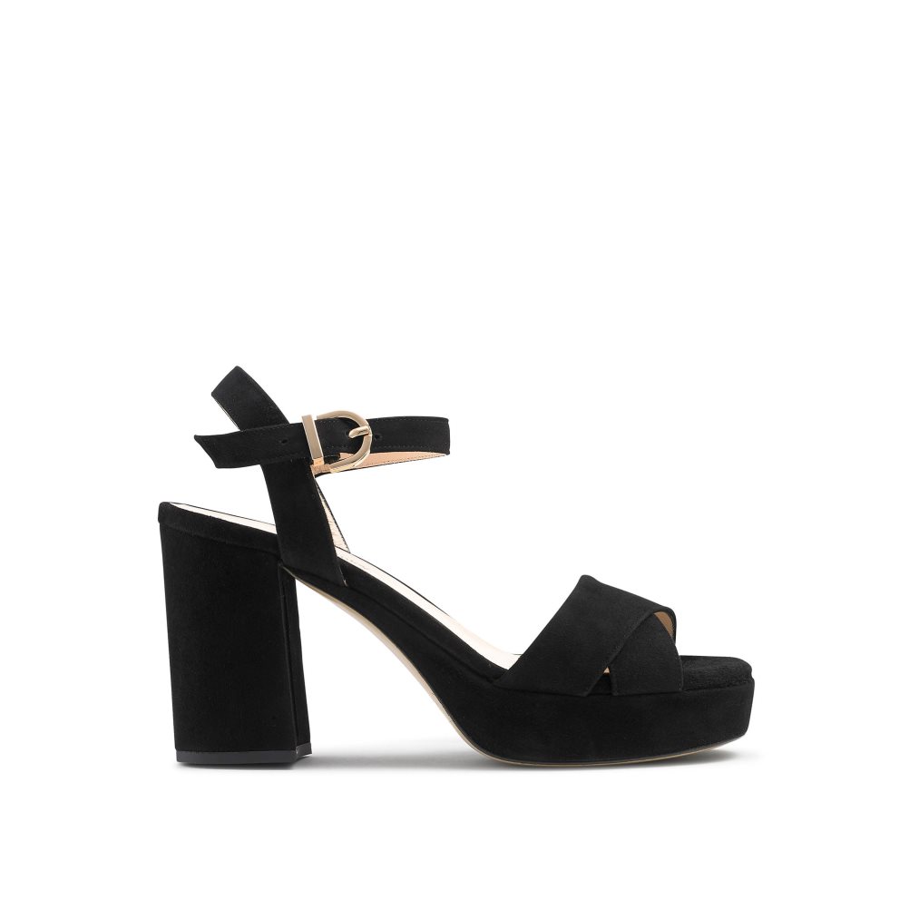Black Russell And Bromley Topform Platform Women\'s Heels Sandals | CA-2749I