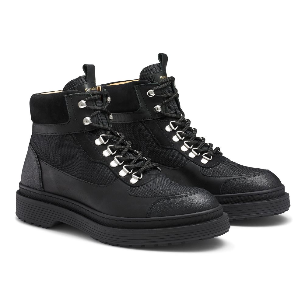 Black Russell And Bromley Trail Hiker Lace Men's Ankle Boots | CA-7531I
