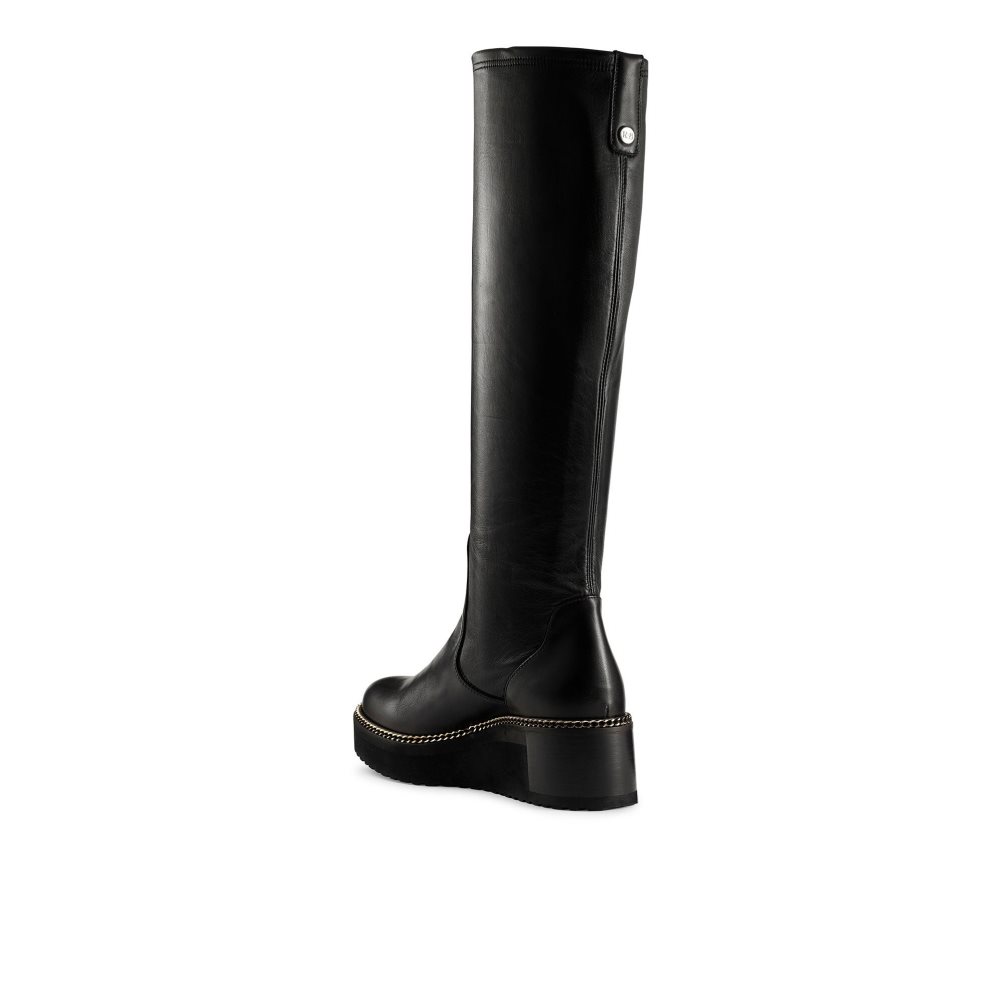 Black Russell And Bromley Uptight Stretch Wedge Women's Knee-high Boots | CA-6932Z