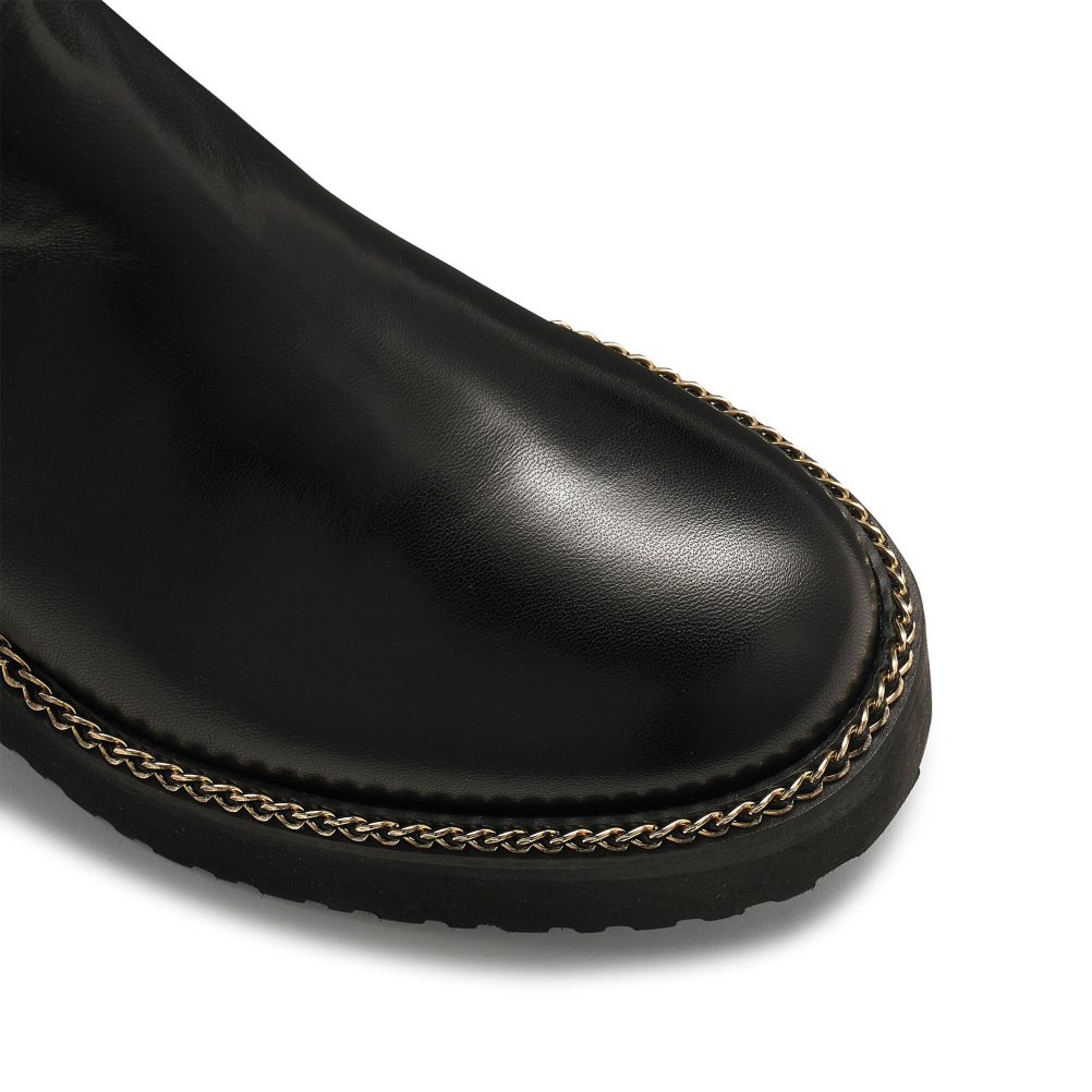 Black Russell And Bromley Uptight Stretch Wedge Women's Knee-high Boots | CA-6932Z