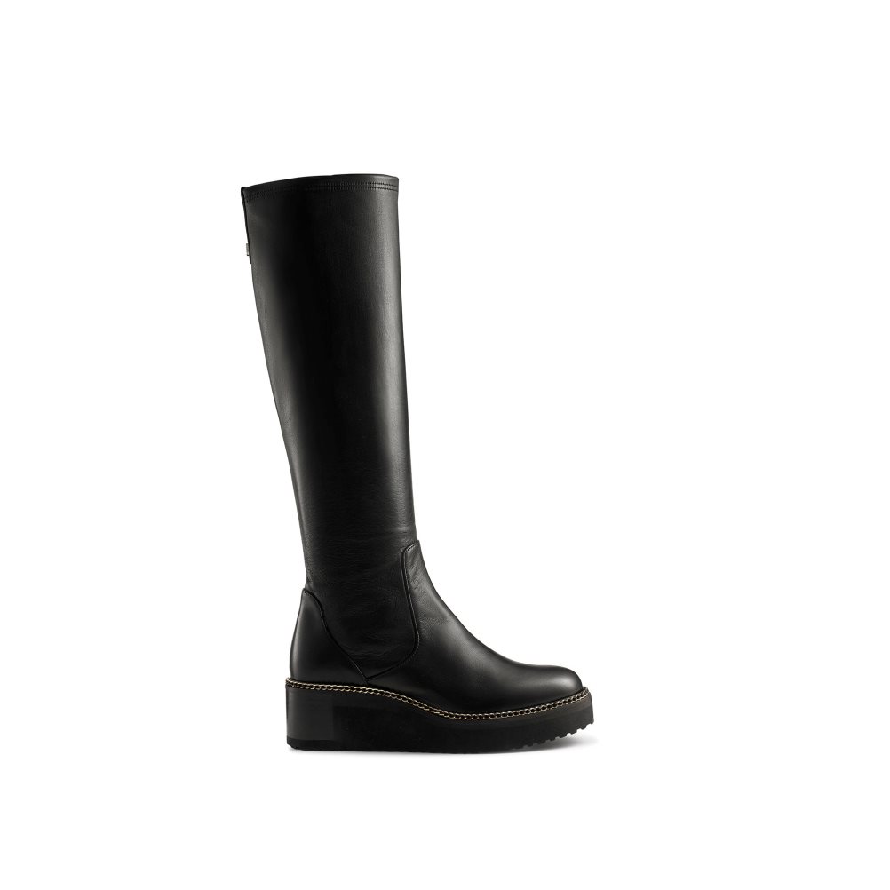 Black Russell And Bromley Uptight Stretch Wedge Women\'s Knee-high Boots | CA-6932Z