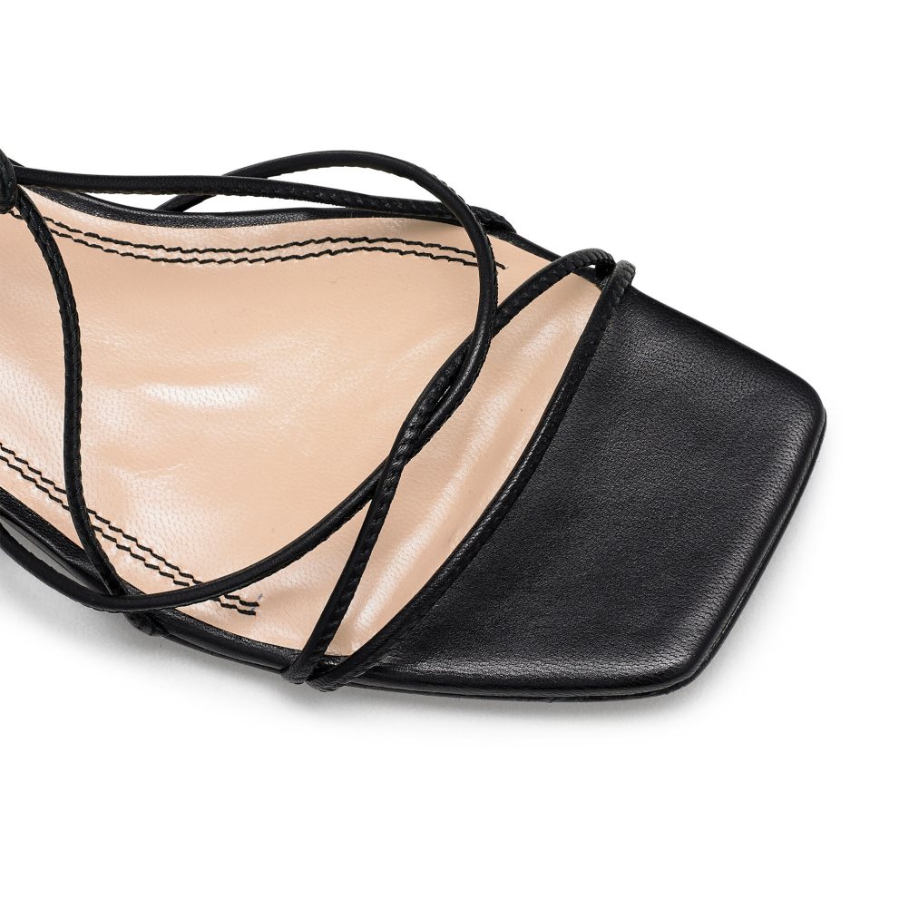 Black Russell And Bromley Wasabi Ankle Tie Women's Flat Sandals | CA-2503S