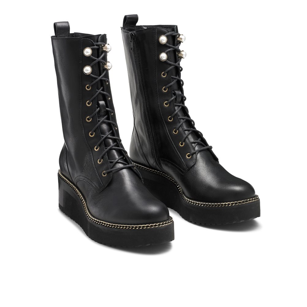 Black Russell And Bromley Wedge Fund Lace Up Women's Wedge Boots | CA-0642O