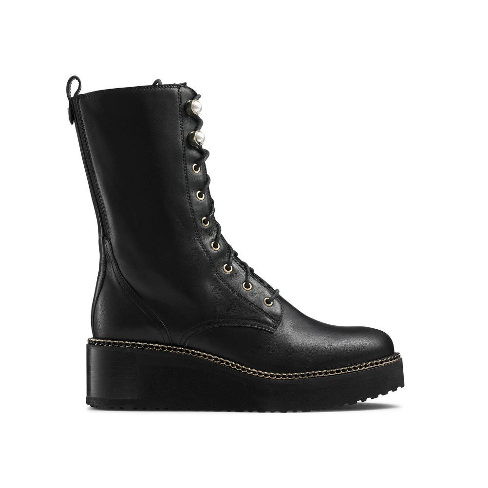 Black Russell And Bromley Wedge Fund Lace Up Women\'s Wedge Boots | CA-0642O