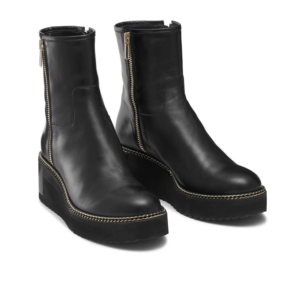 Black Russell And Bromley Wedgeout Double Zip Women's Ankle Boots | CA-2968P
