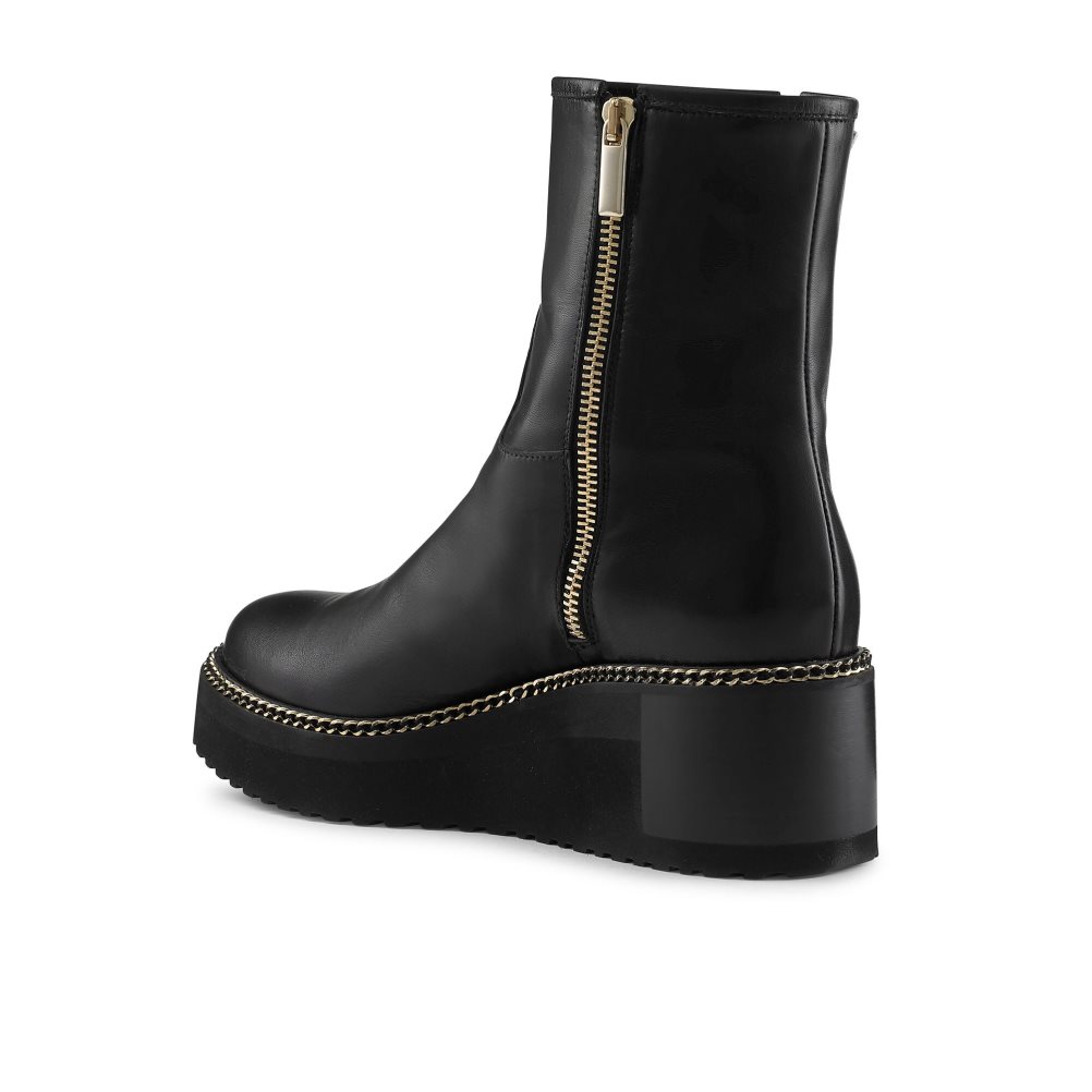Black Russell And Bromley Wedgeout Double Zip Women's Ankle Boots | CA-2968P