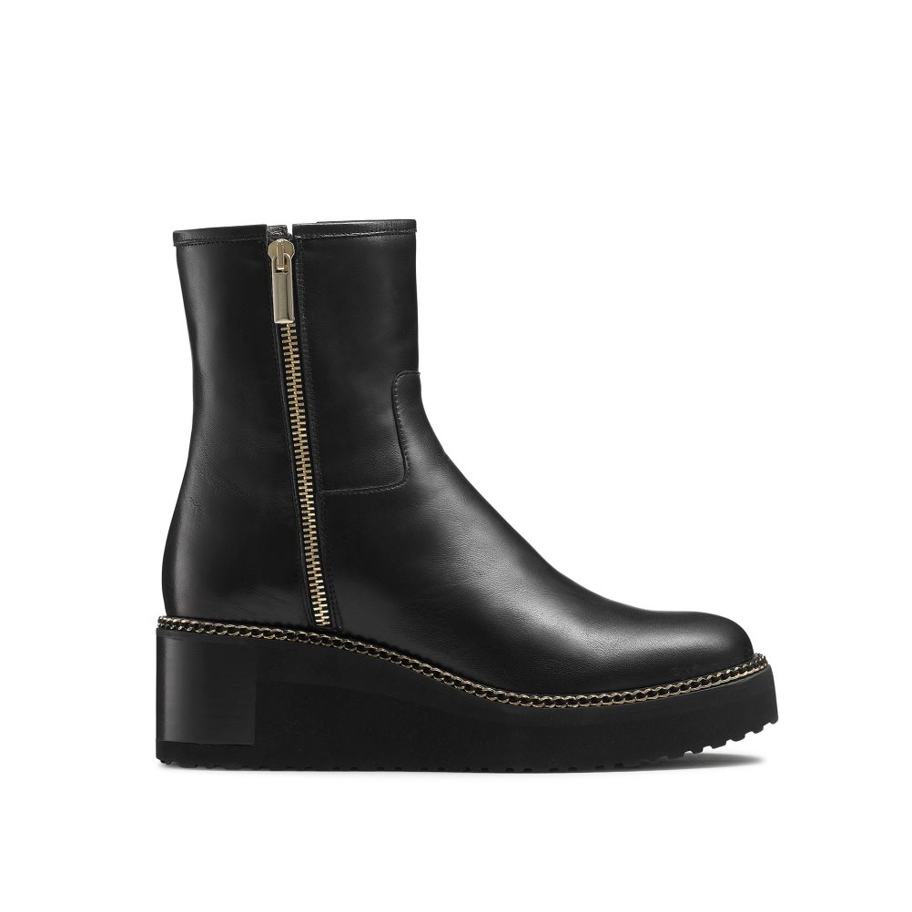 Black Russell And Bromley Wedgeout Double Zip Women\'s Ankle Boots | CA-2968P
