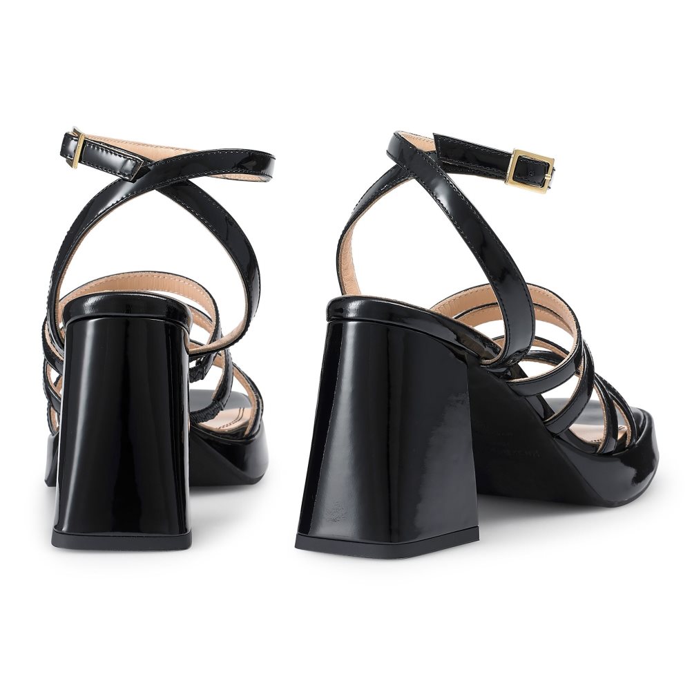 Black Russell And Bromley Yeahbaby Strappy Flared Platform Women's Heels Sandals | CA-3470I