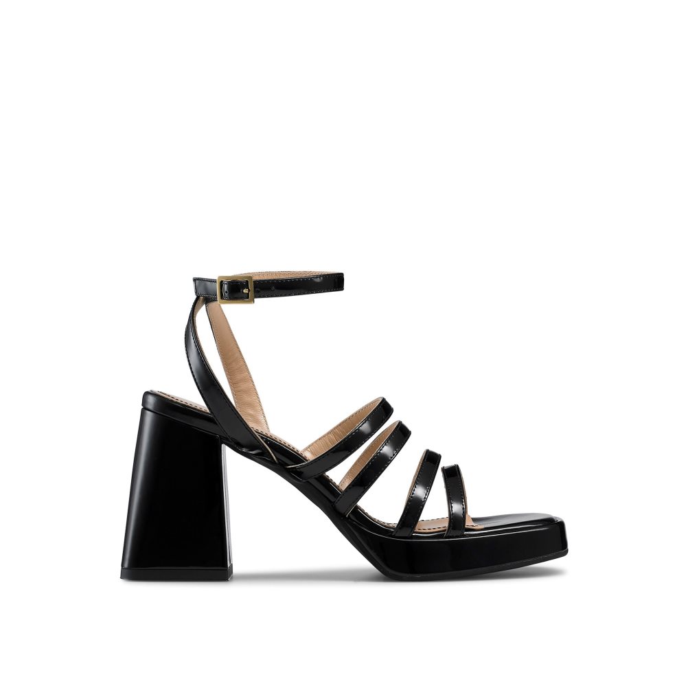 Black Russell And Bromley Yeahbaby Strappy Flared Platform Women\'s Heels Sandals | CA-3470I