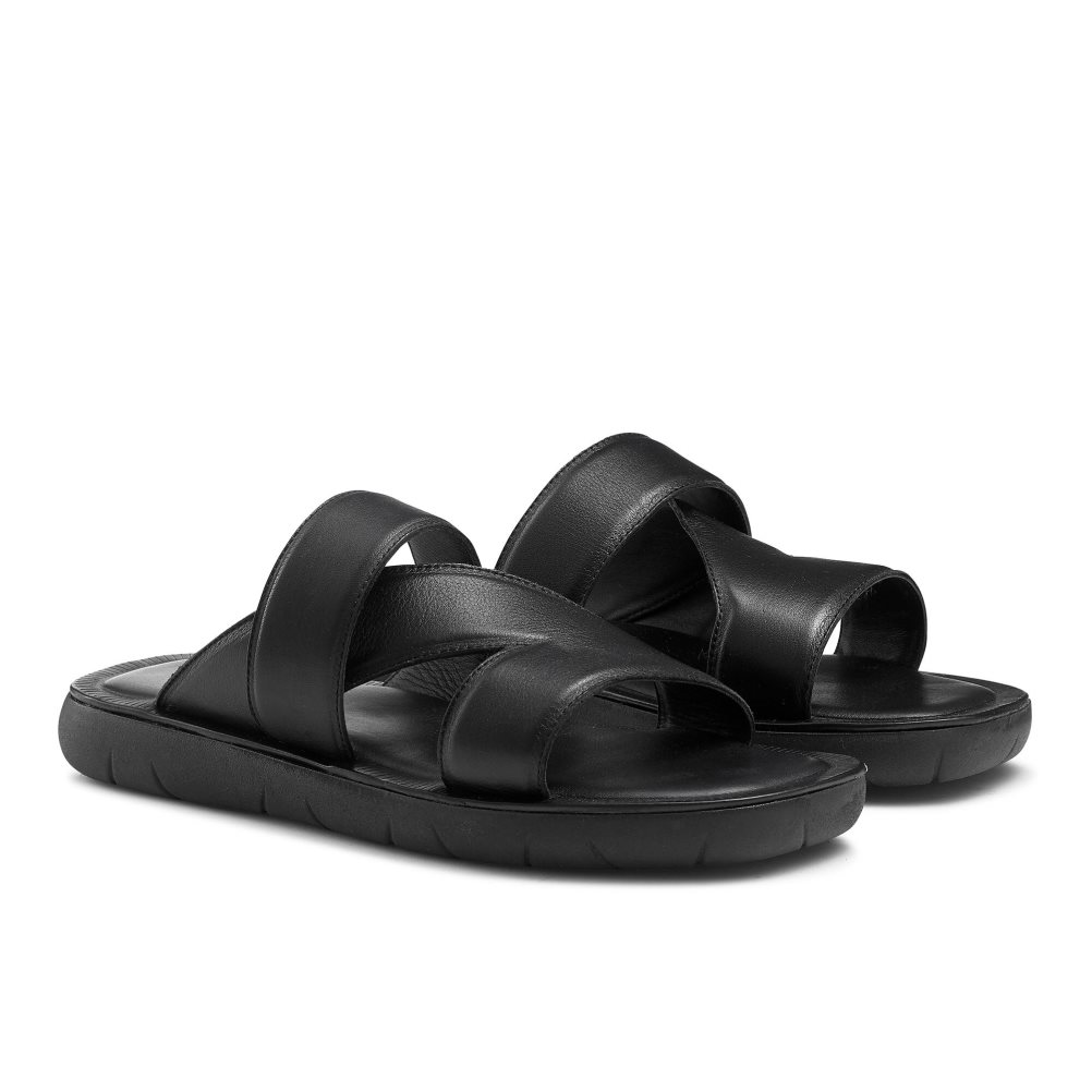 Black Russell And Bromley Zeus Men's Slide Sandals | CA-3869S