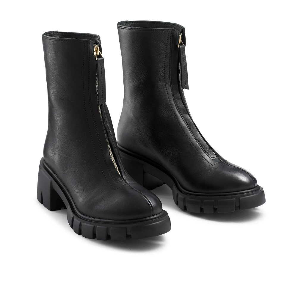 Black Russell And Bromley Zipabout Zip Front Women's Chunky Boots | CA-0376O