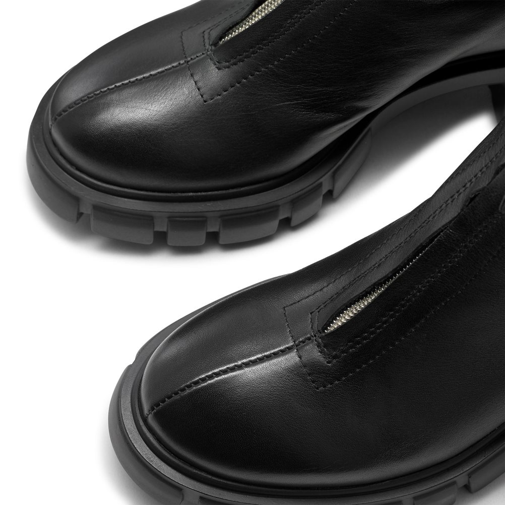 Black Russell And Bromley Zipabout Zip Front Women's Chunky Boots | CA-0376O