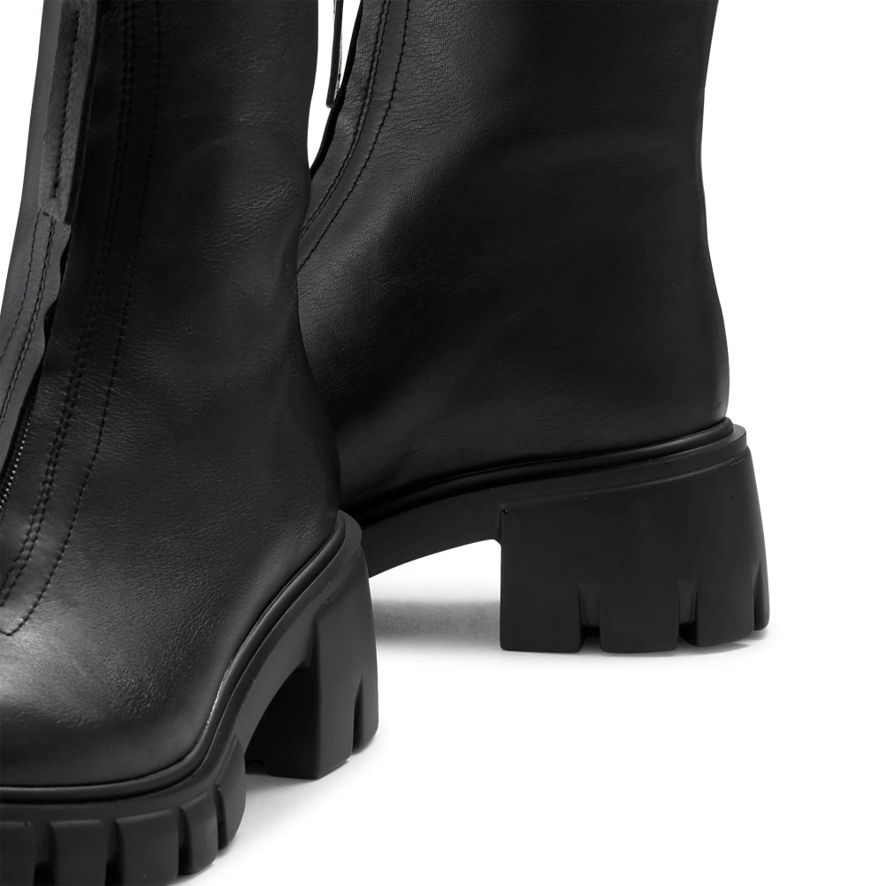 Black Russell And Bromley Zipabout Zip Front Women's Chunky Boots | CA-0376O