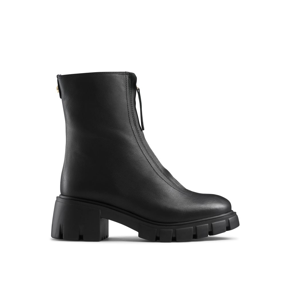 Black Russell And Bromley Zipabout Zip Front Women\'s Chunky Boots | CA-0376O