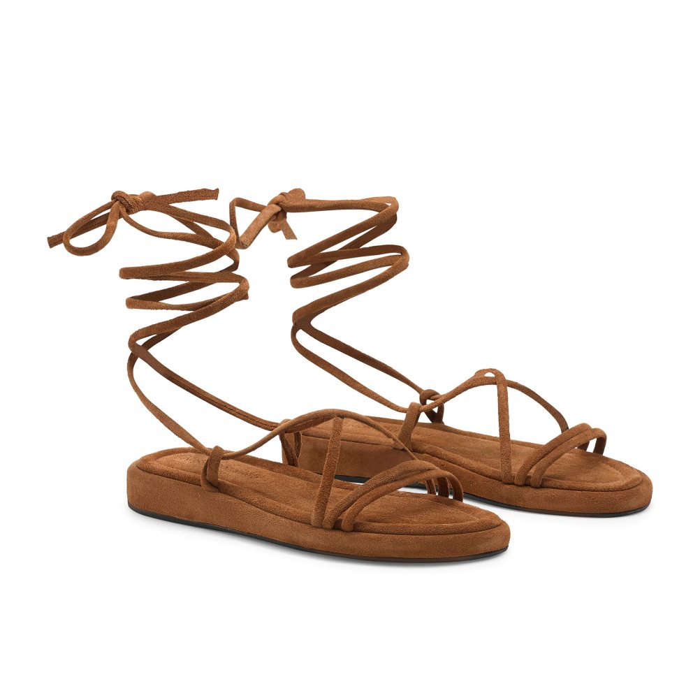 Brown Russell And Bromley Boho Ankle Tie Women's Flat Sandals | CA-9738R
