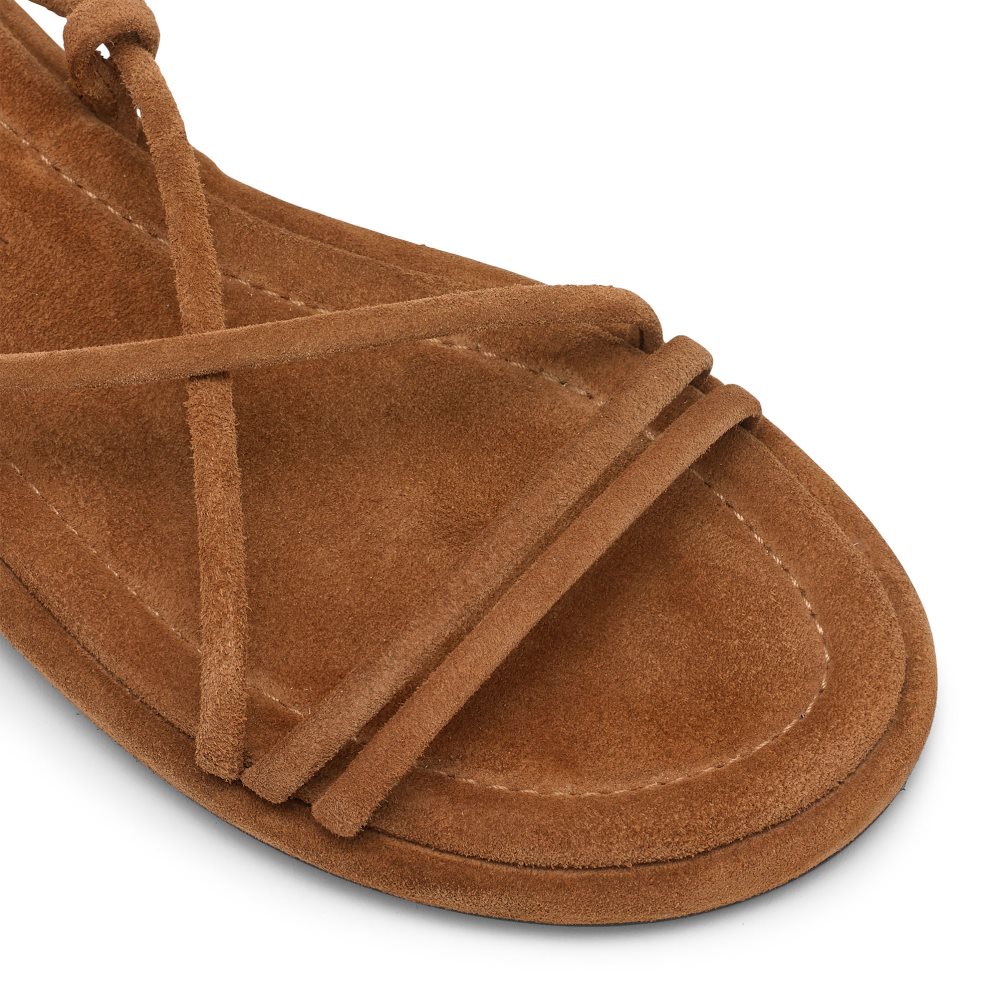 Brown Russell And Bromley Boho Ankle Tie Women's Flat Sandals | CA-9738R