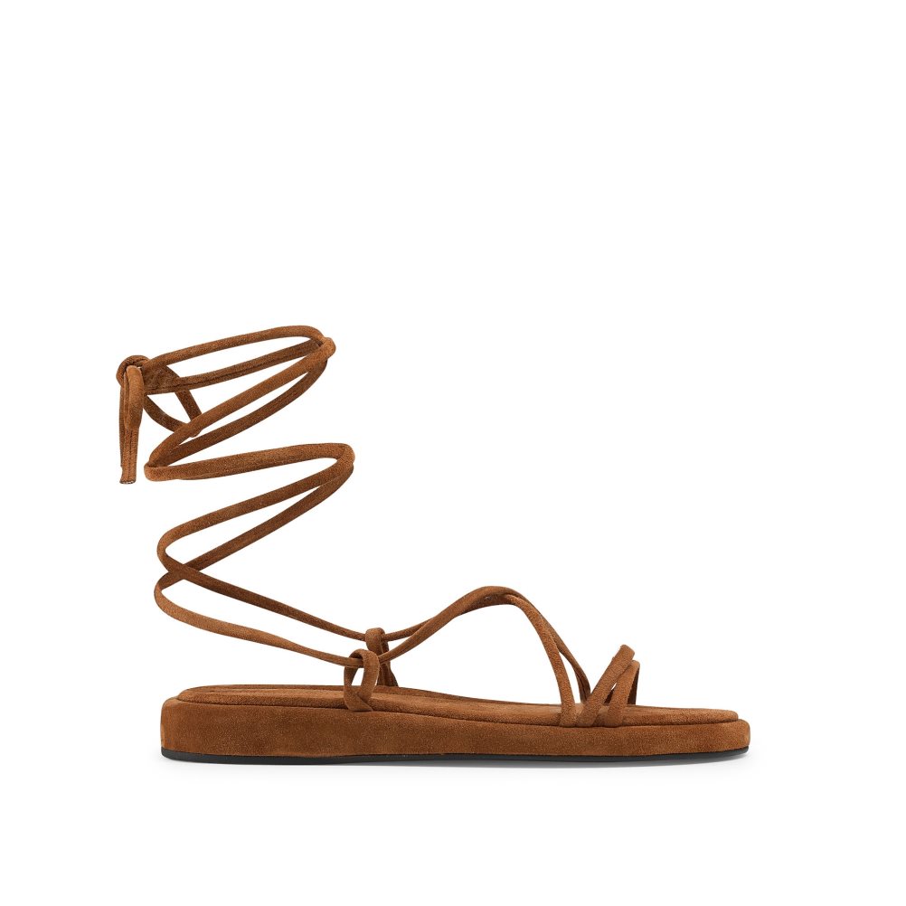 Brown Russell And Bromley Boho Ankle Tie Women\'s Flat Sandals | CA-9738R