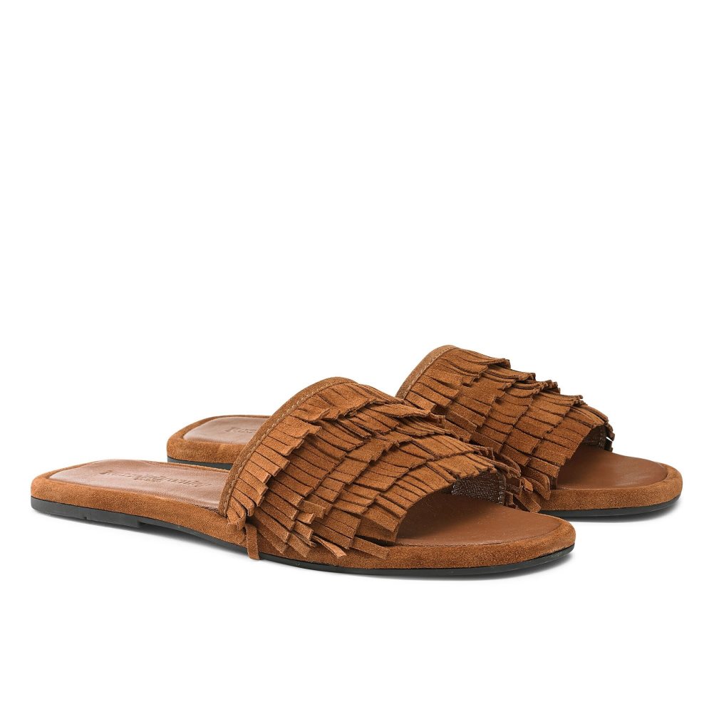Brown Russell And Bromley Cascade Fringe Women's Slippers | CA-2401R