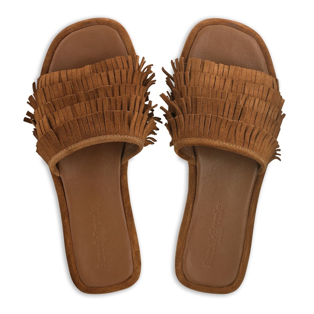 Brown Russell And Bromley Cascade Fringe Women's Slippers | CA-2401R