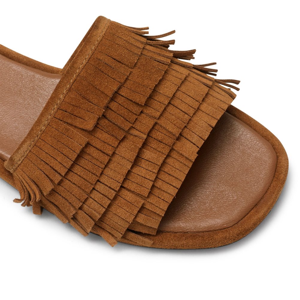 Brown Russell And Bromley Cascade Fringe Women's Slippers | CA-2401R