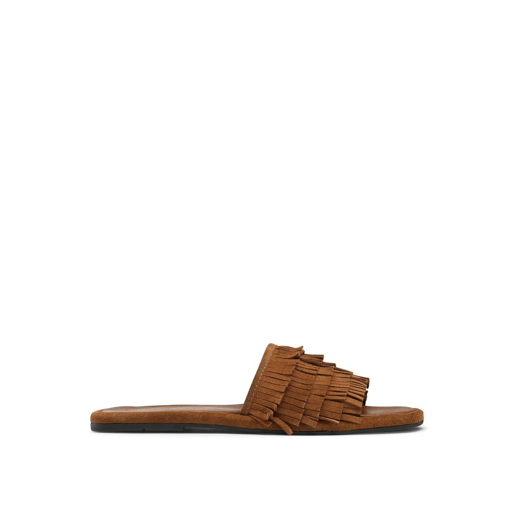 Brown Russell And Bromley Cascade Fringe Women\'s Slippers | CA-2401R