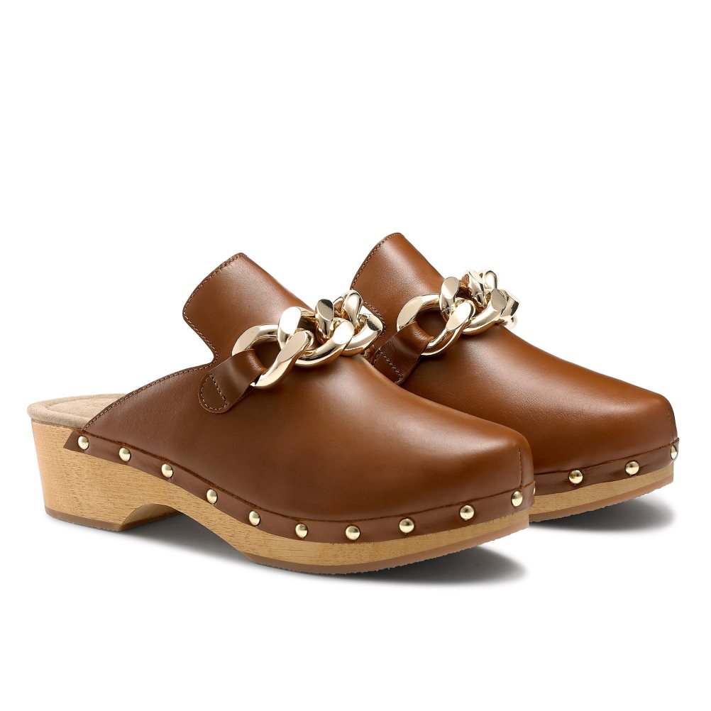 Brown Russell And Bromley Dellabosco Chain Closed Toe Women's Mules | CA-7542Z