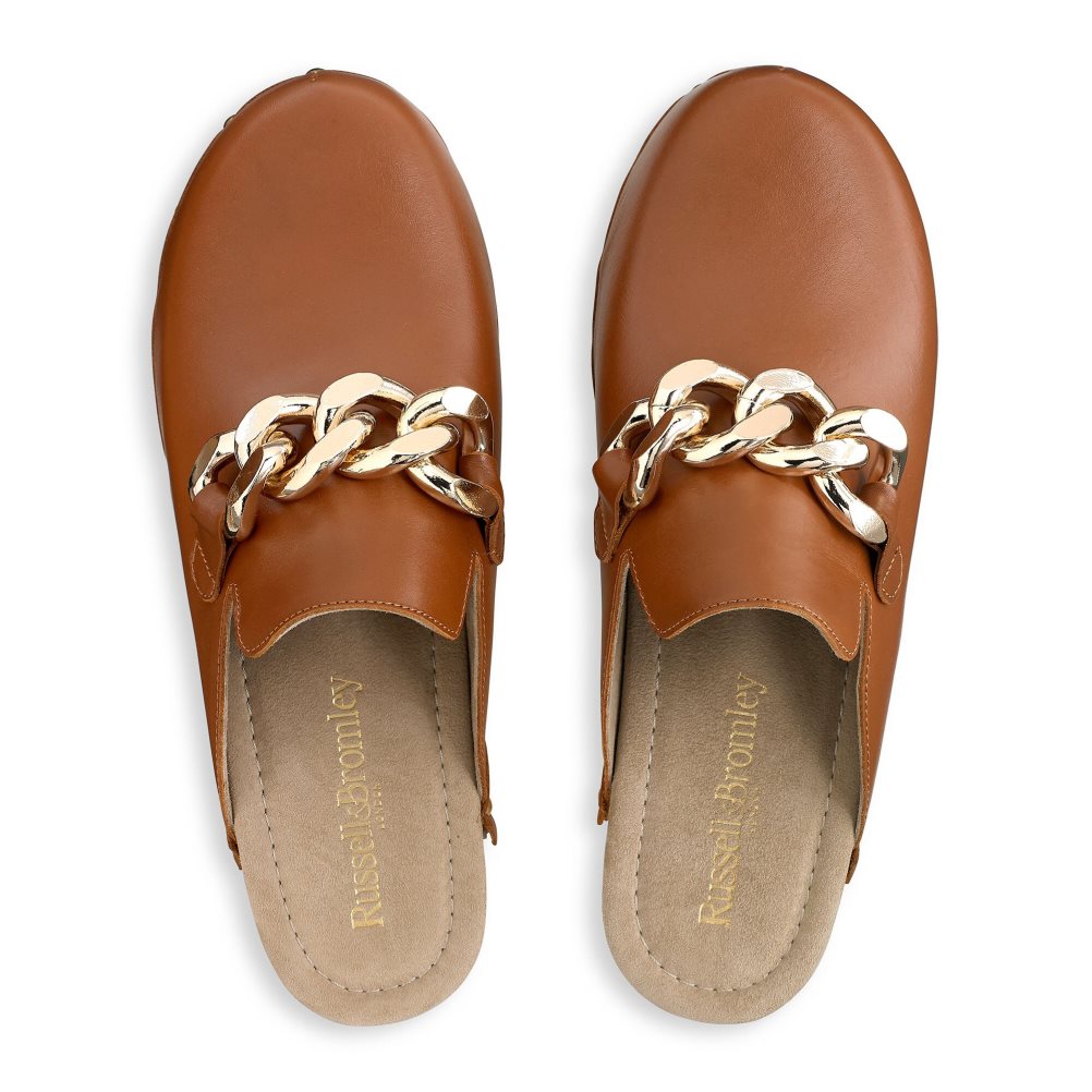 Brown Russell And Bromley Dellabosco Chain Closed Toe Women's Mules | CA-7542Z