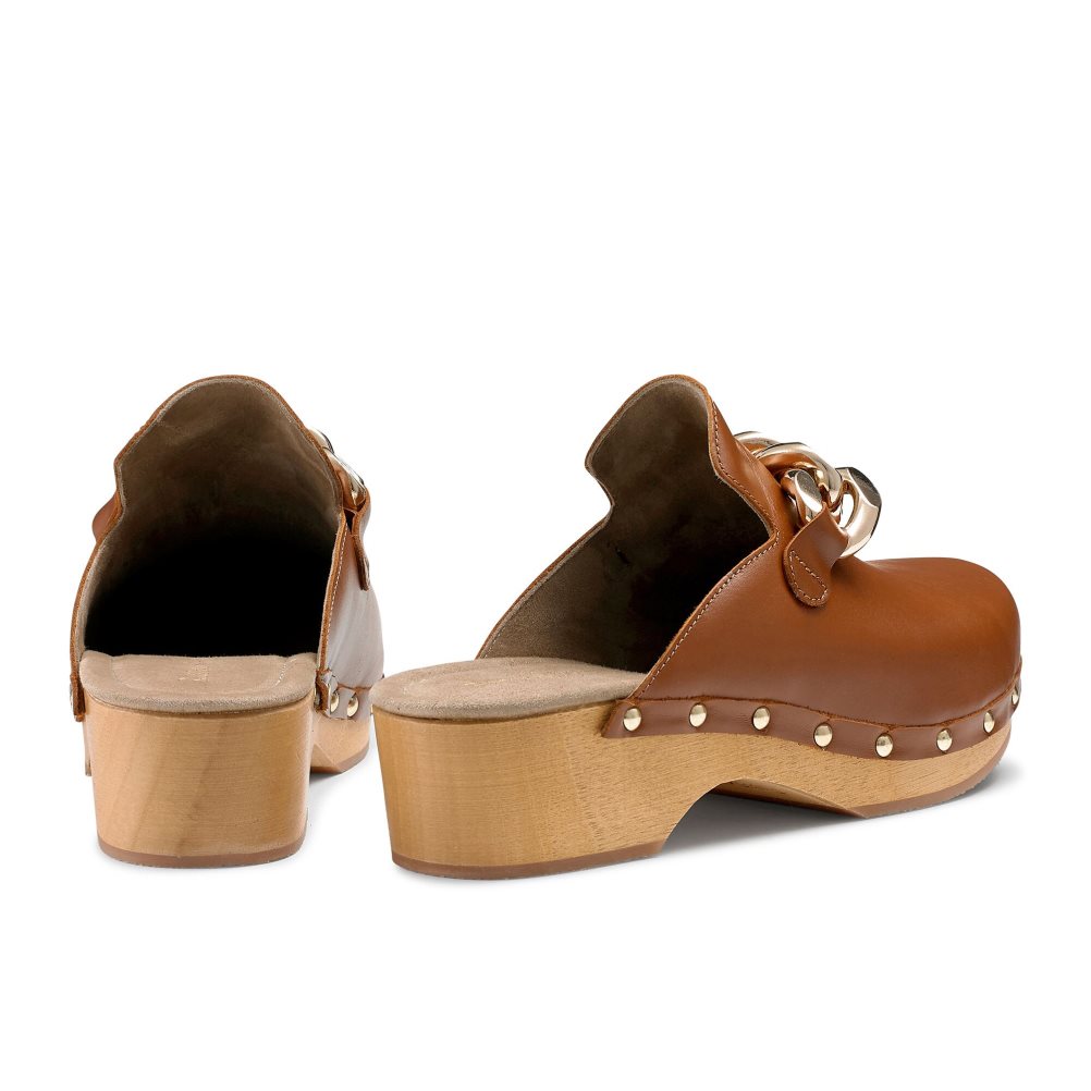 Brown Russell And Bromley Dellabosco Chain Closed Toe Women's Mules | CA-7542Z