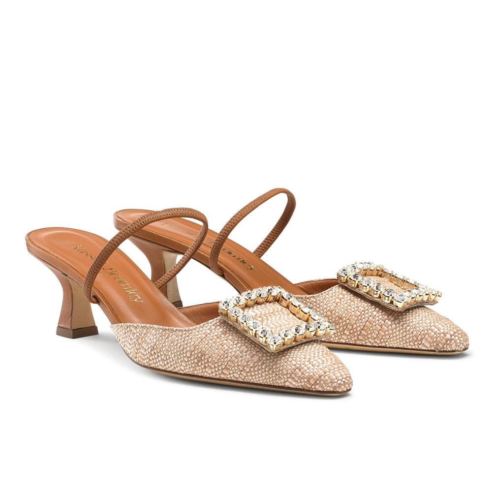 Brown Russell And Bromley Fairytale Slingback Gem Kitten Women's Heels Sandals | CA-3254Y