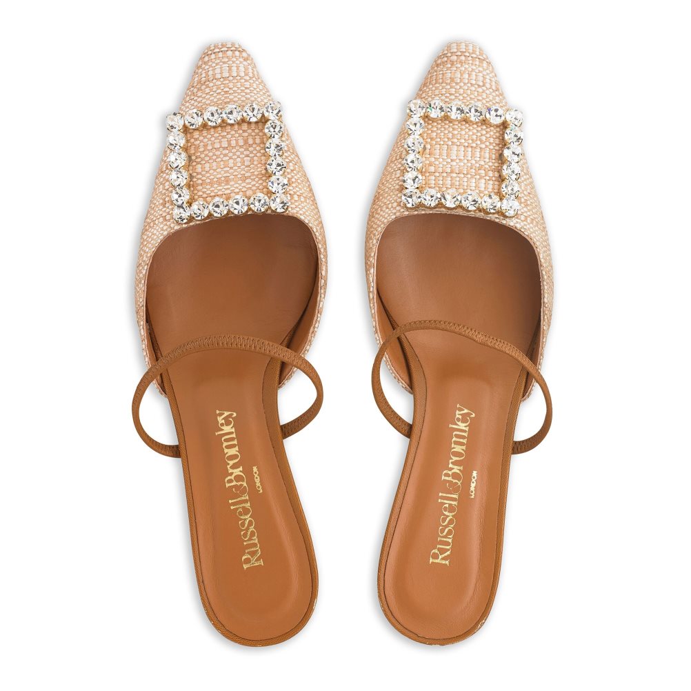Brown Russell And Bromley Fairytale Slingback Gem Kitten Women's Heels Sandals | CA-3254Y