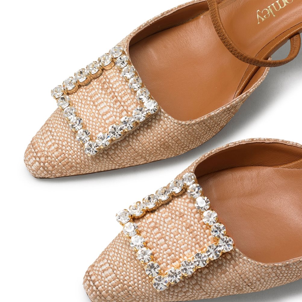 Brown Russell And Bromley Fairytale Slingback Gem Kitten Women's Heels Sandals | CA-3254Y
