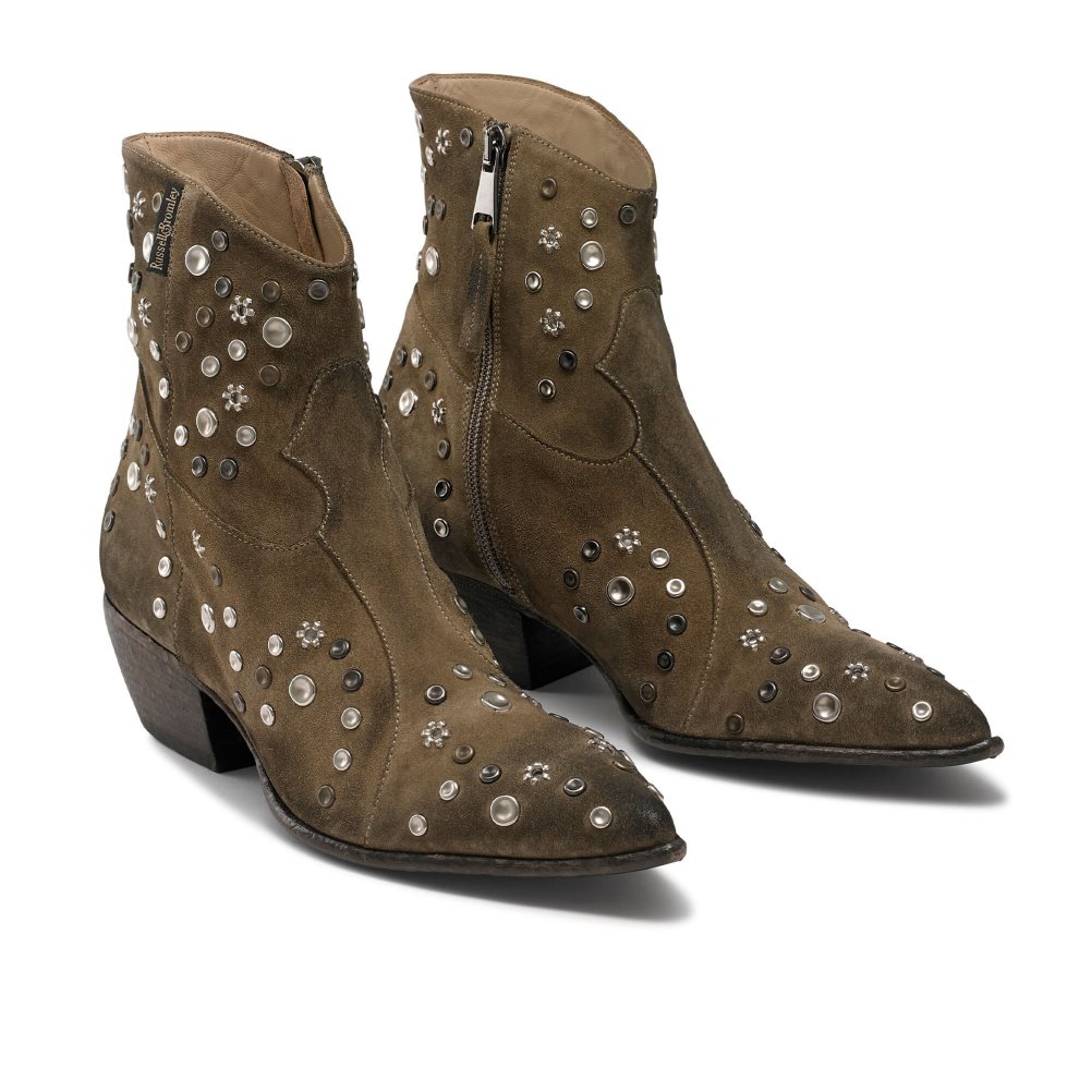 Brown Russell And Bromley Howdy Embellished Western Women's Ankle Boots | CA-5974C