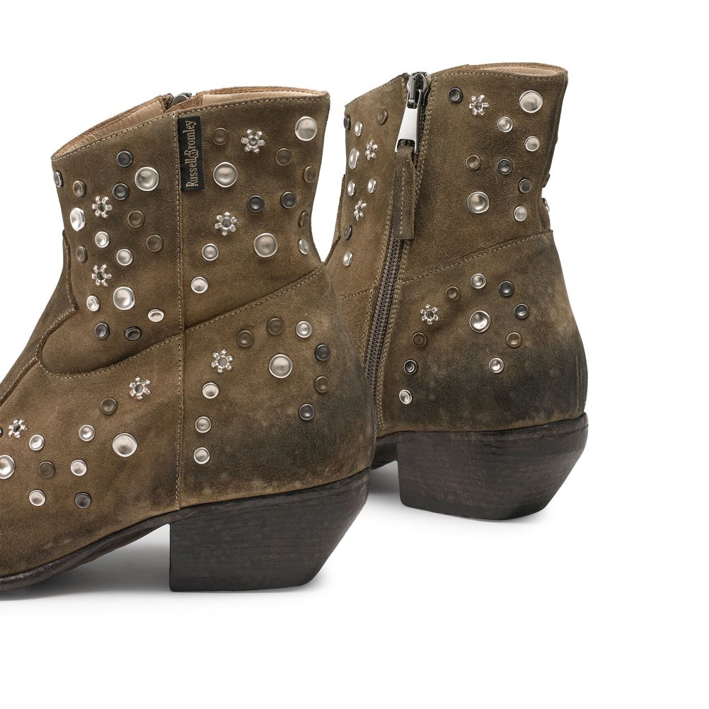 Brown Russell And Bromley Howdy Embellished Western Women's Ankle Boots | CA-5974C