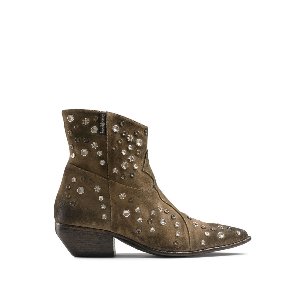 Brown Russell And Bromley Howdy Embellished Western Women\'s Ankle Boots | CA-5974C
