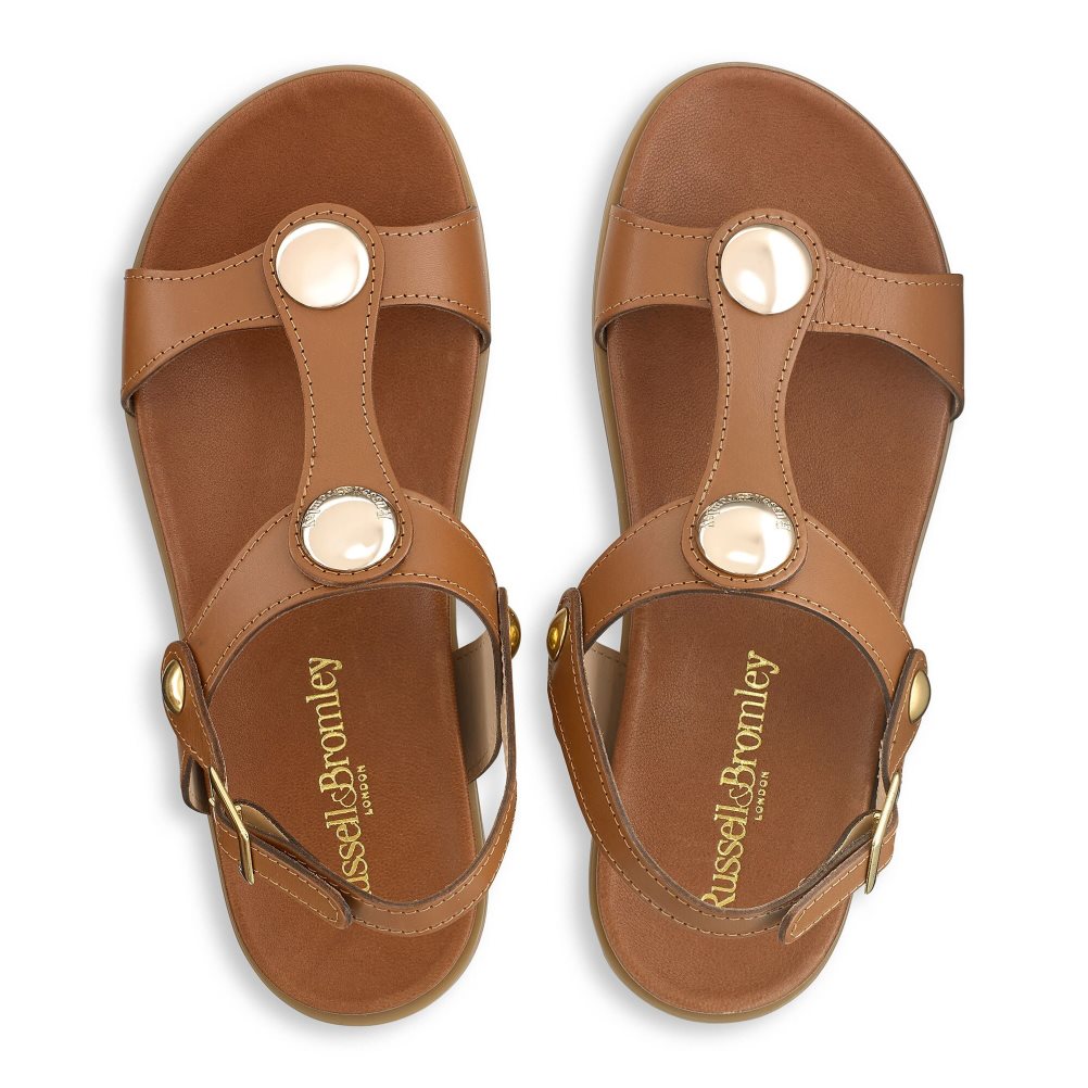 Brown Russell And Bromley Laura Disc Footbed Women's Flat Sandals | CA-8905V