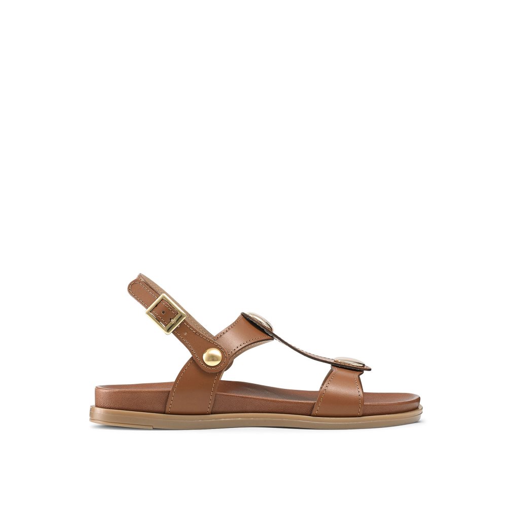 Brown Russell And Bromley Laura Disc Footbed Women\'s Flat Sandals | CA-8905V